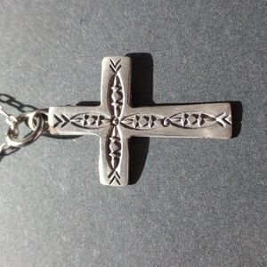 Sterling Silver Stamped Cross Pendant Necklace Signed